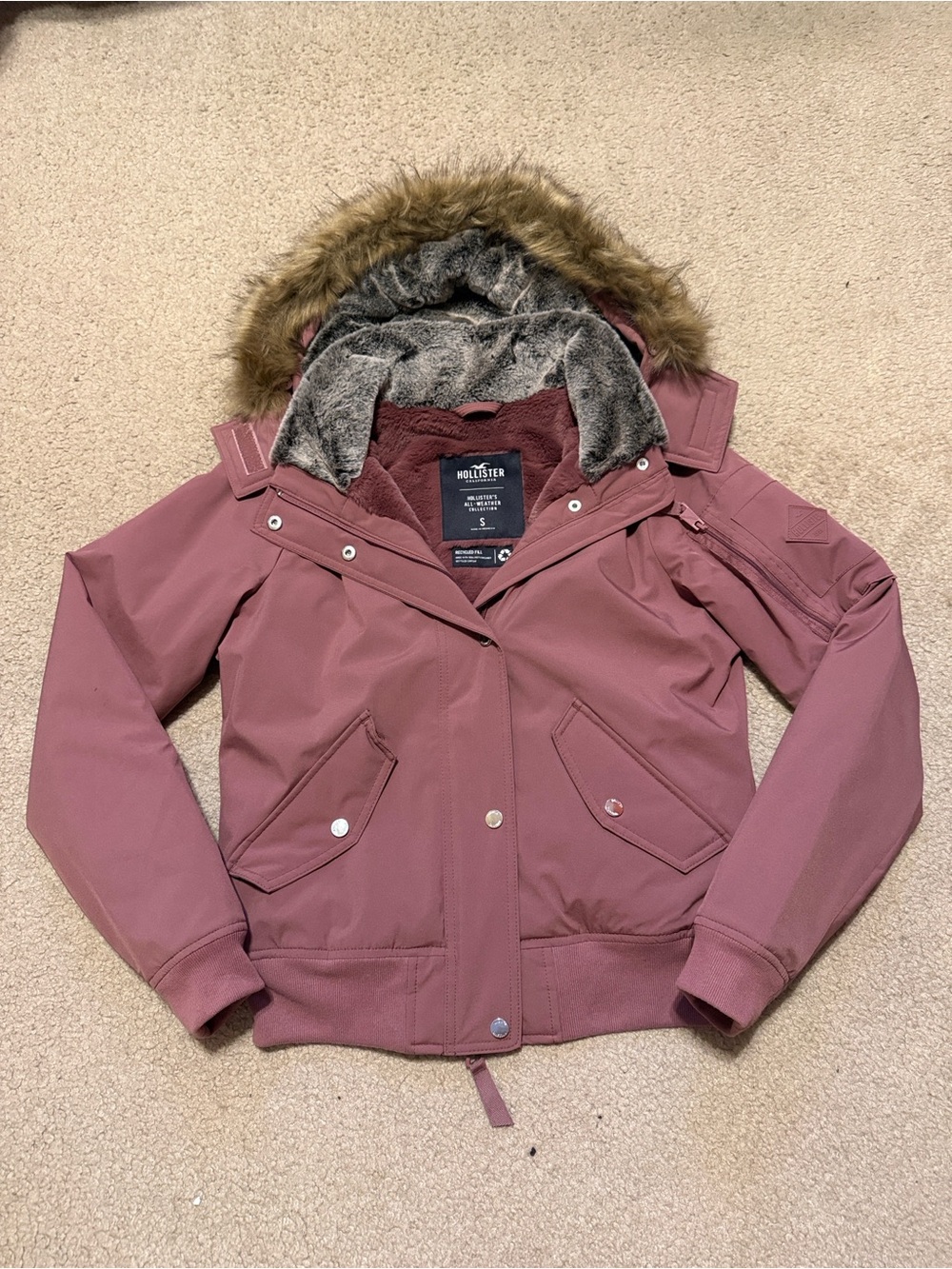 Hollister Women's Bomber Jacket with soft fur hood